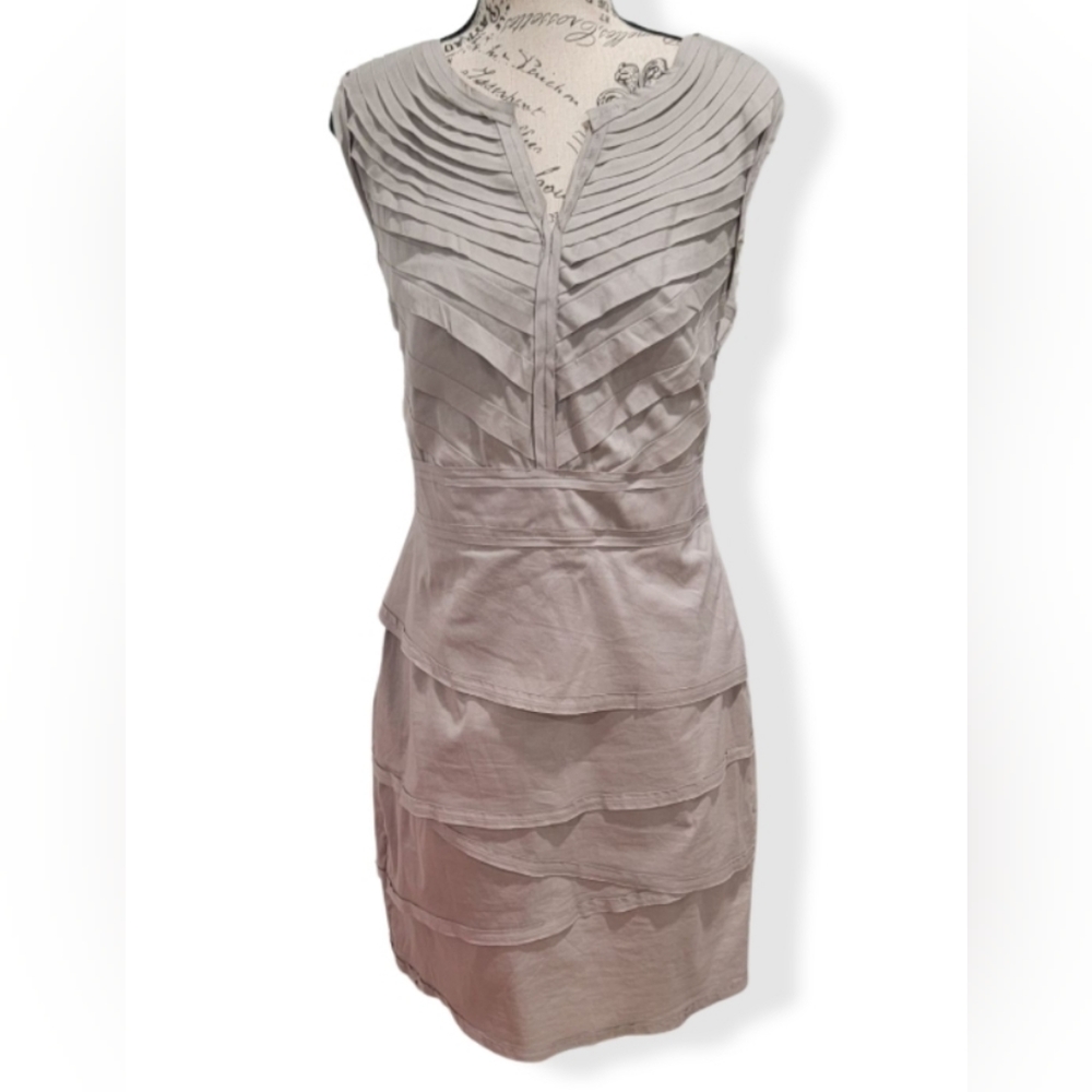 Alfani Light Gray Tiered Pleated Sheath Dress